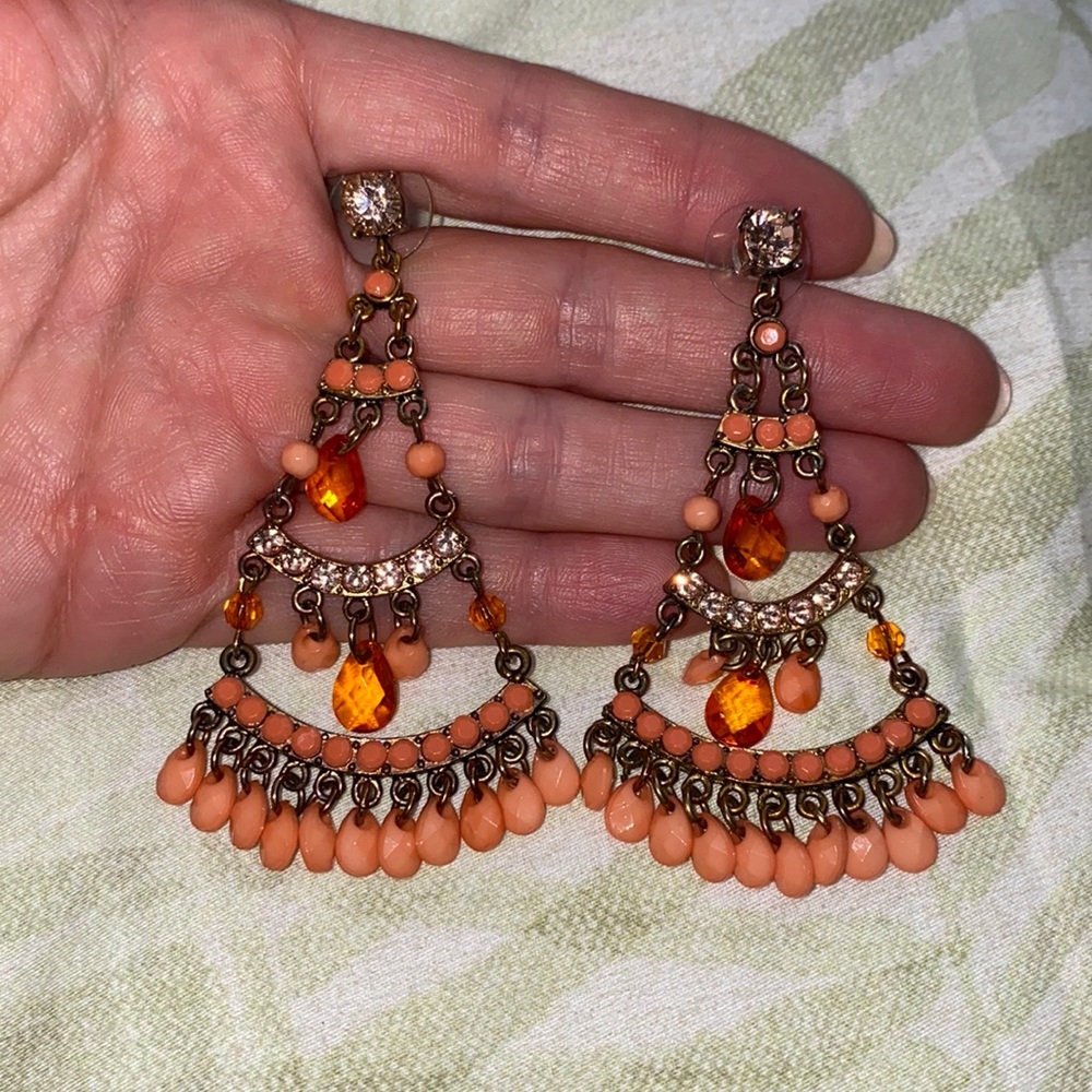 Vintage chandelier earrings in coral